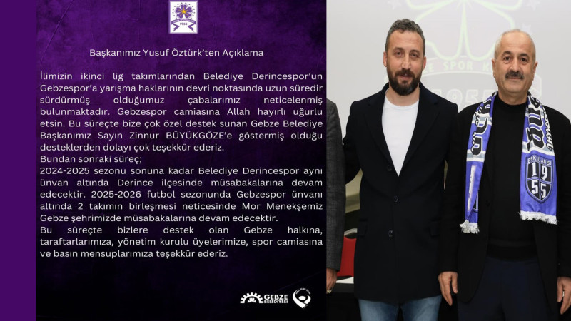 Gebzespor Başkanı Öztürk’ten Gebze Belediye Başkanı Büyükgöz’e teşekkür